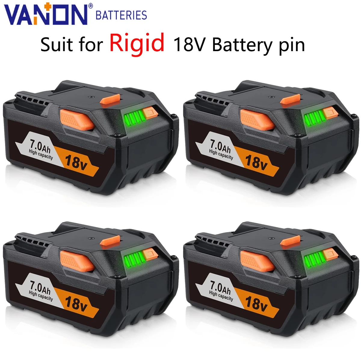 

VANON 4x 18 В R840087 7,0 Ач литиевая батарея Замена для Rigid R840086 R840084 R840083 AC840086 AC840085 Аккумуляторный инструмент