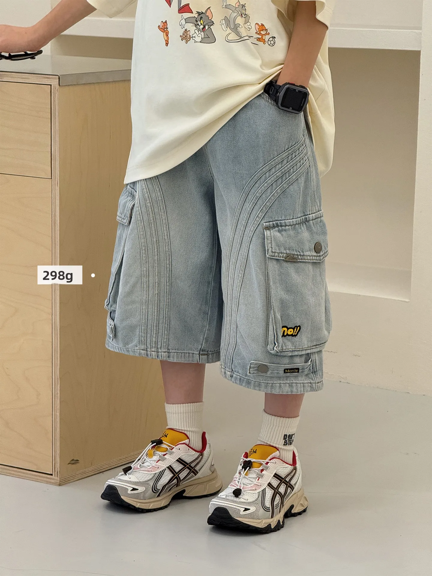 shorts-en-jean-pour-garcons-coupe-decontractee-taille-mi-haute-imprime-en-fibre-de-polyester-style-workwear-fin-pour-l'ete