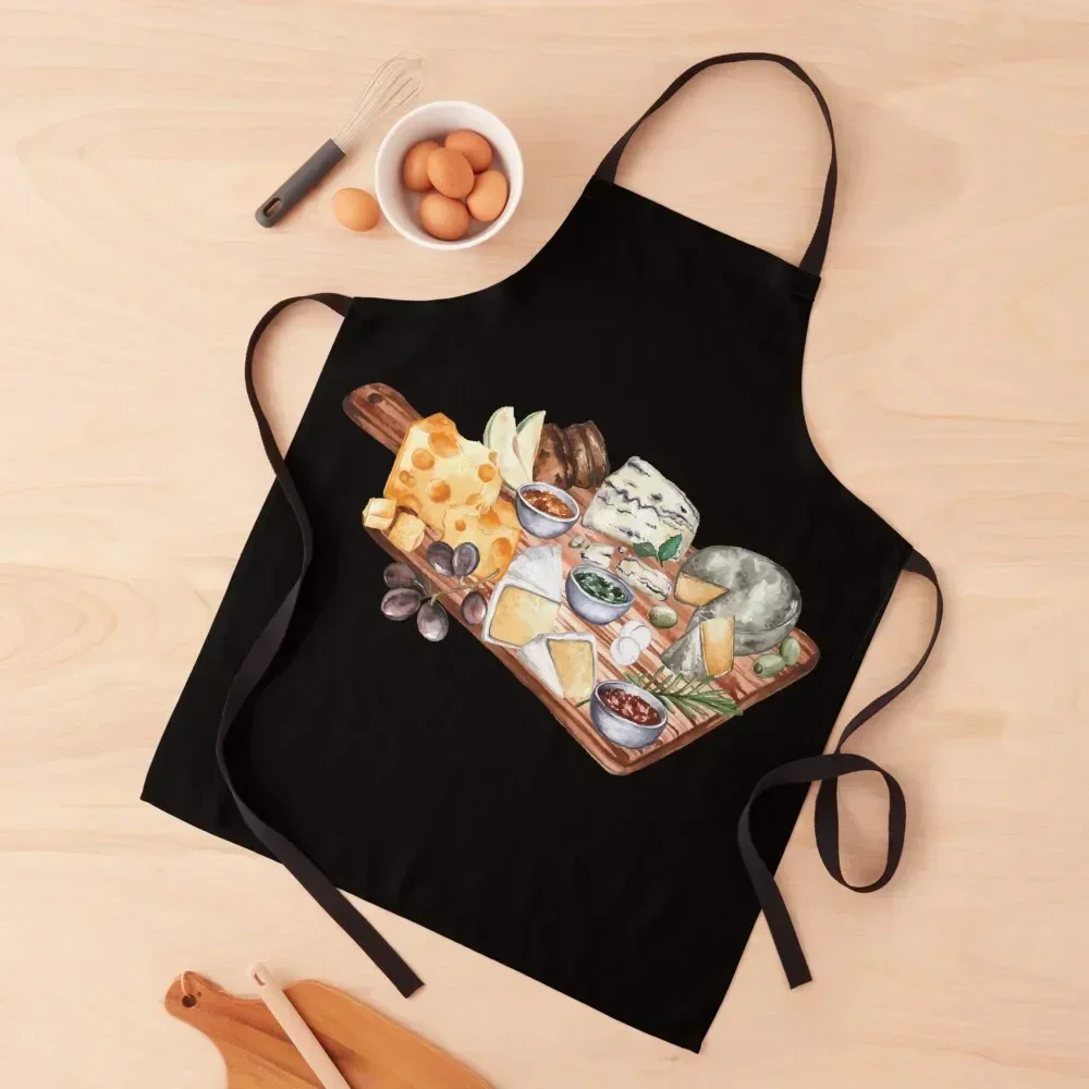 

Assorted Cheeses on a Board Apron Woman Kitchens for home useful pieces men's barbecue Kitchen Kawaii Accessories Apron