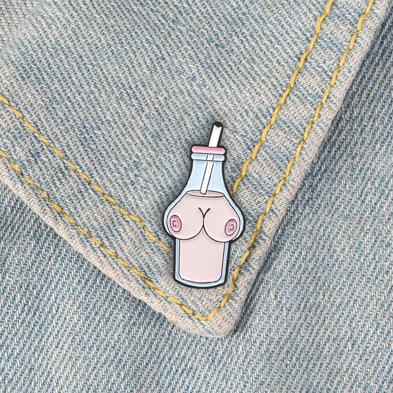 زجاجة دبابيس الثدي بروش الكرتون الإناث الصدر الجسم الجهاز الثدي الحليب المينا دبابيس مثليه عيد الحب بروش مثير PINSk الحليب #5