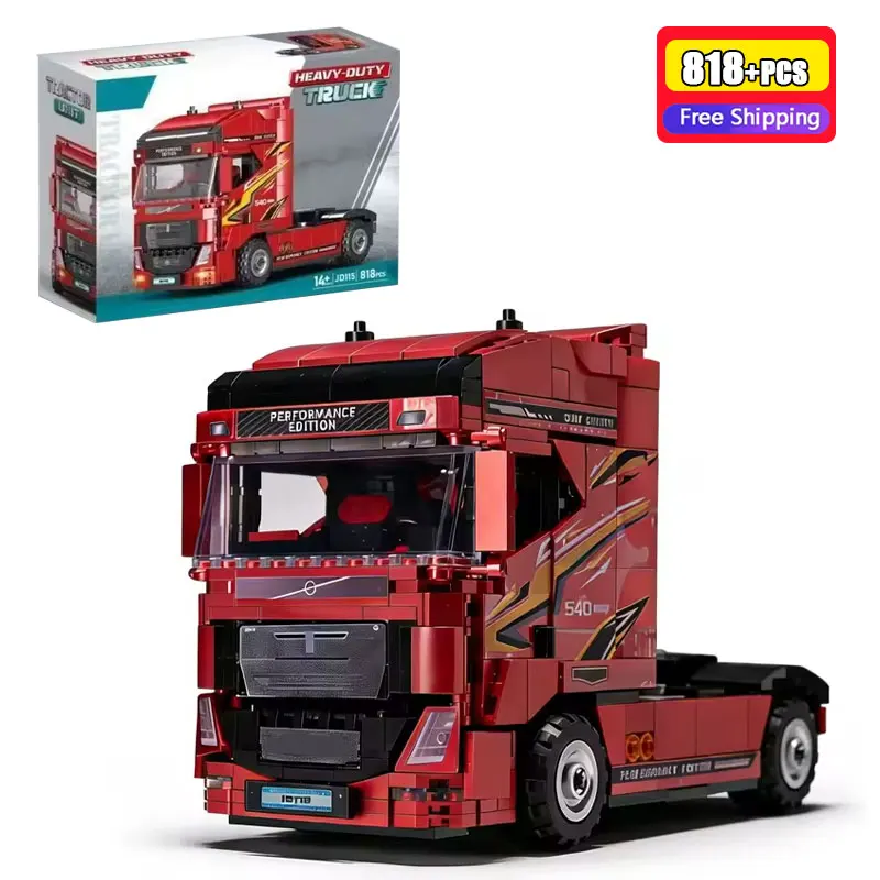 

818PCS Heavy-duty Truck Tractor-trailer Flat Truck Building Blocks Technical Vehicle Model Construction Bricks Toys Gifts