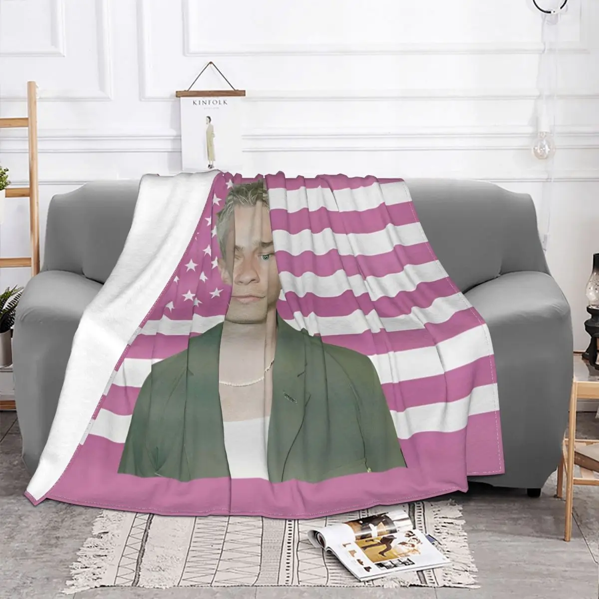 Drew Starkey Blankets Flannel Pink USA America Lightweight Throw Blankets for Bedding Couch Bedroom Quilt