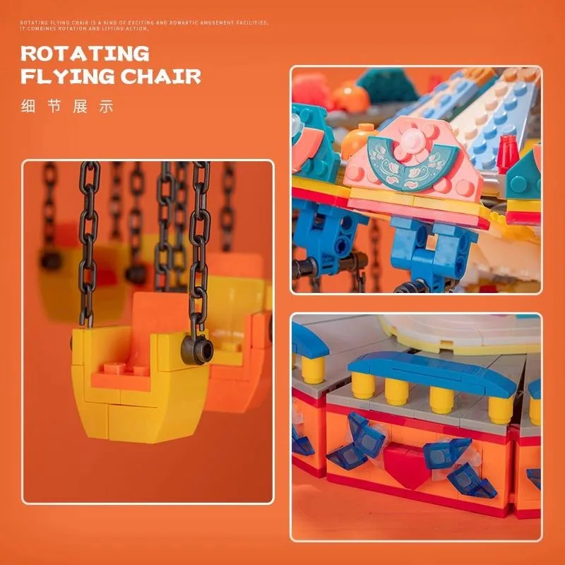 2848PCS Creative Expert Pretpark Elektrische Roterende Vliegende Stoel Bouwstenen Model DIY Montage Speelgoed Cadeau voor Kid