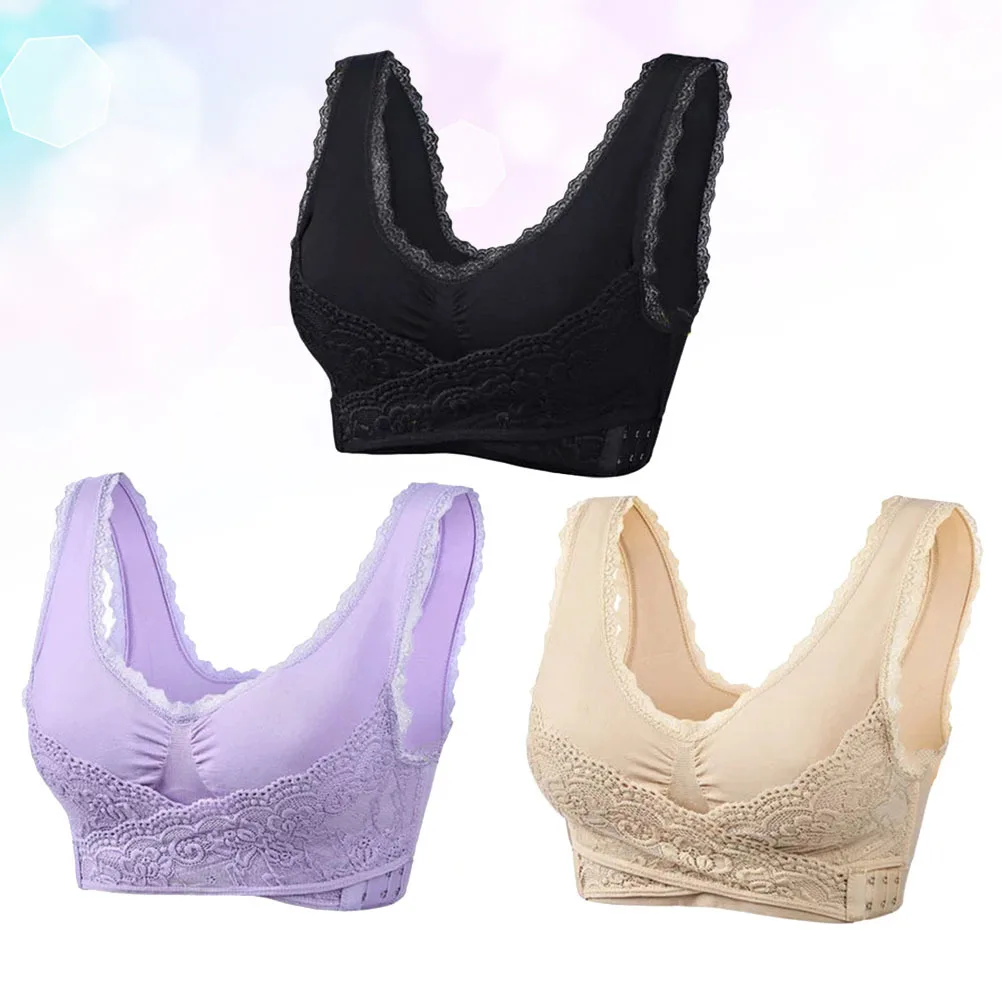 

3Pcs No Steel Ring Bra Soft Material Sport Bra for Ladies Perfect Shape Protection 2Xl Size Purple Black Flesh