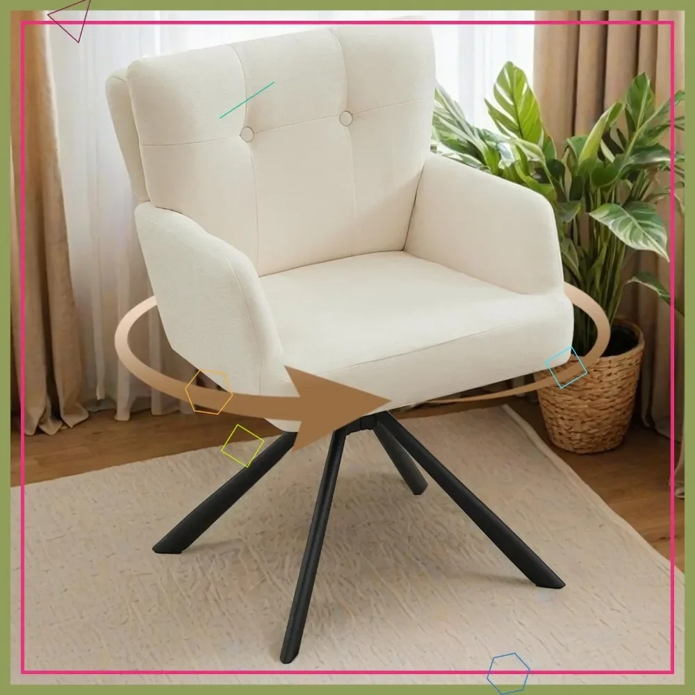 

Modern Swivel Dining Chair, Upholstered Armchair with Mid Back for Kitchen Living Room Home Office, White