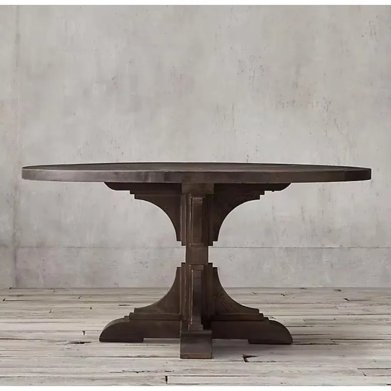 

Античный дизайн, круглый обеденный стол из массива дуба из натурального дерева