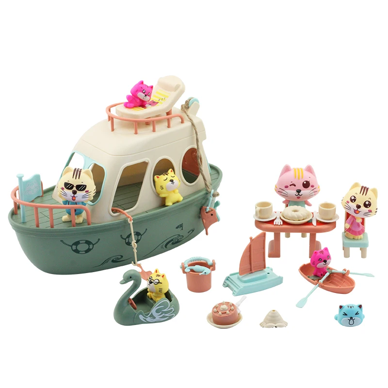 Zestaw zabawek do udawania Plastikowy zestaw do zabawy z kotem Zestaw figurek do zabawy w dom dla małych dzieci DIY Zabawki dla dzieci nowość