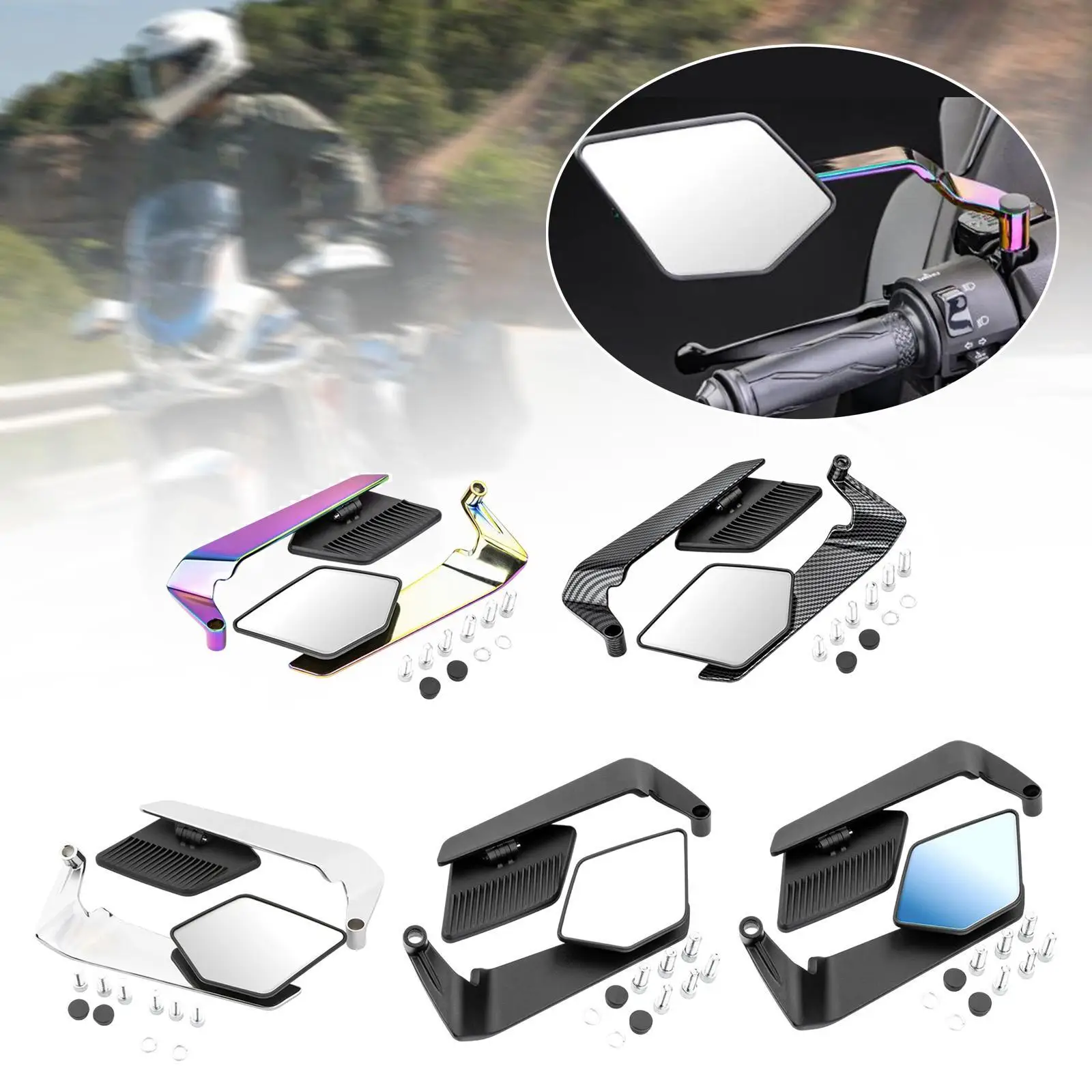 

Motorcycle Rear View Mirrors Foldable Wind Wing Side Mirror Quick Installation Stylish Wide Viewing Angle with M8 M10 Screws