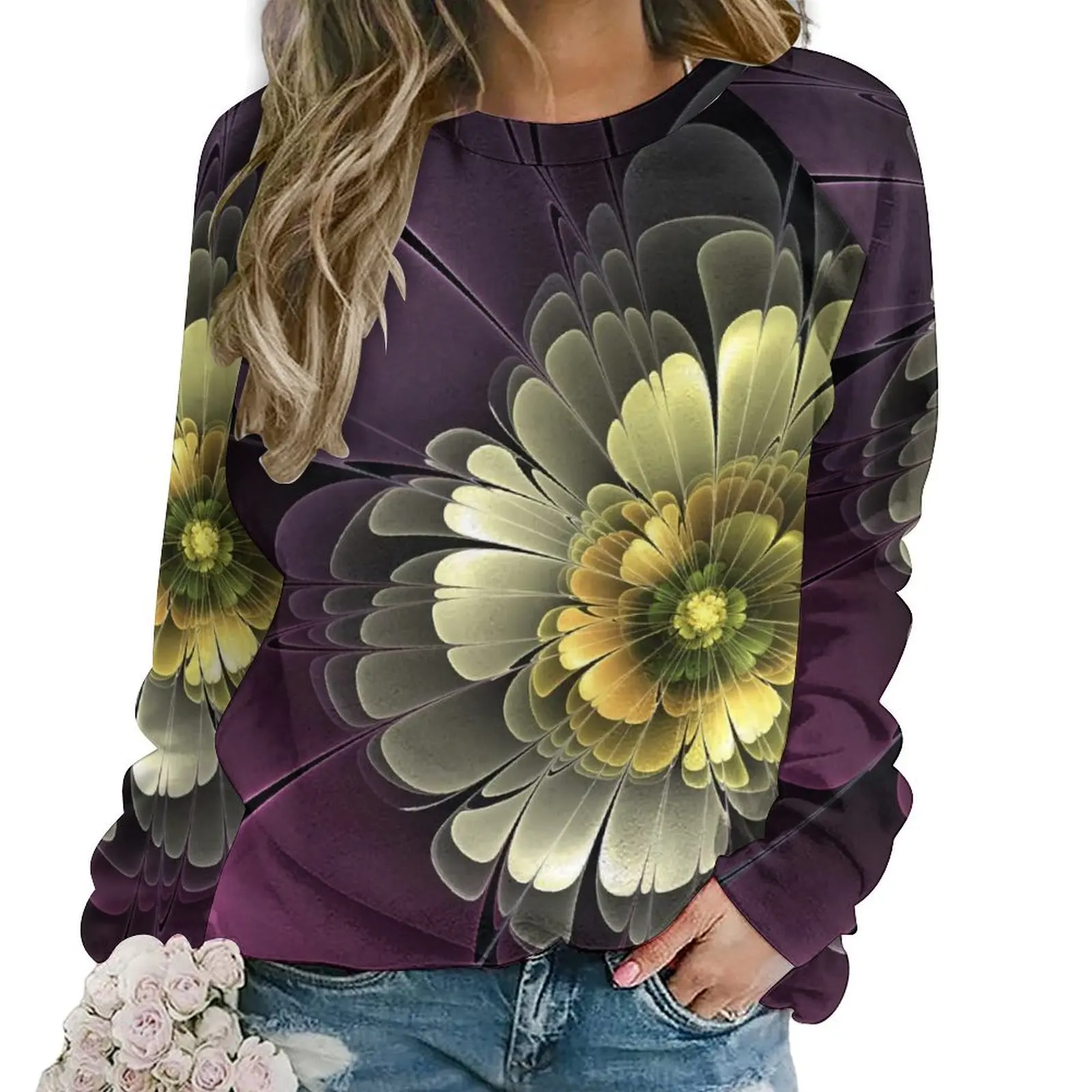 

Purpur Floral Hoodies Woman Long Sleeve Abstract Modern Art Cool Casual Hoodie Wholesale Hip Hop Oversize Custom Sweatshirts