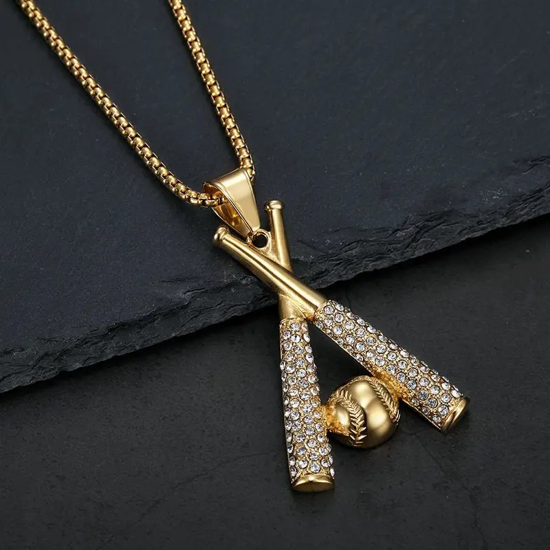 Zirkon Baseball Anhänger Titan Stahl Männer Frauen Personalisierte Hip-hop Mode Halsketten Schmuck Es wird nicht Farbe verlieren – Detail 2