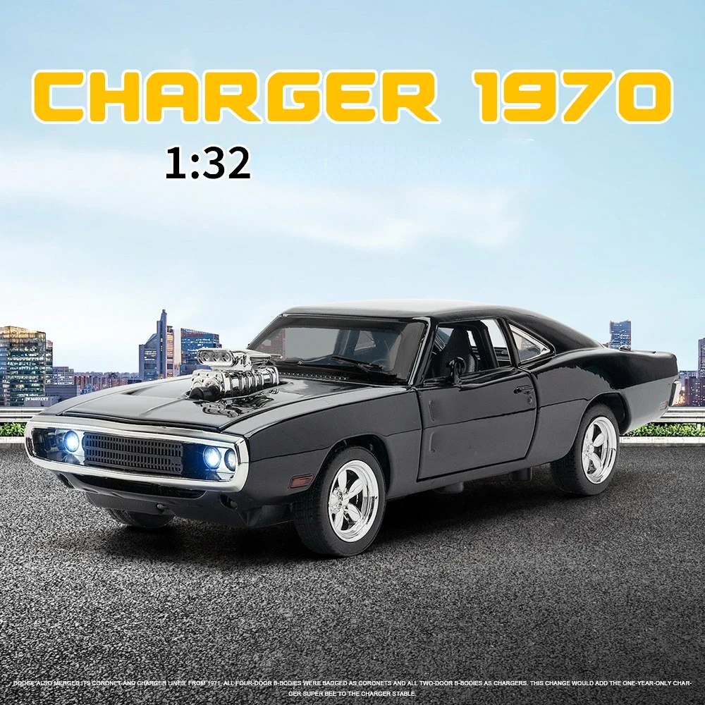 1:32 1970 Dodge Charger Simulation Alloy Sports Car Model Sound Light Pull Back Luxury Car Children's Toy Gift Ornaments A142