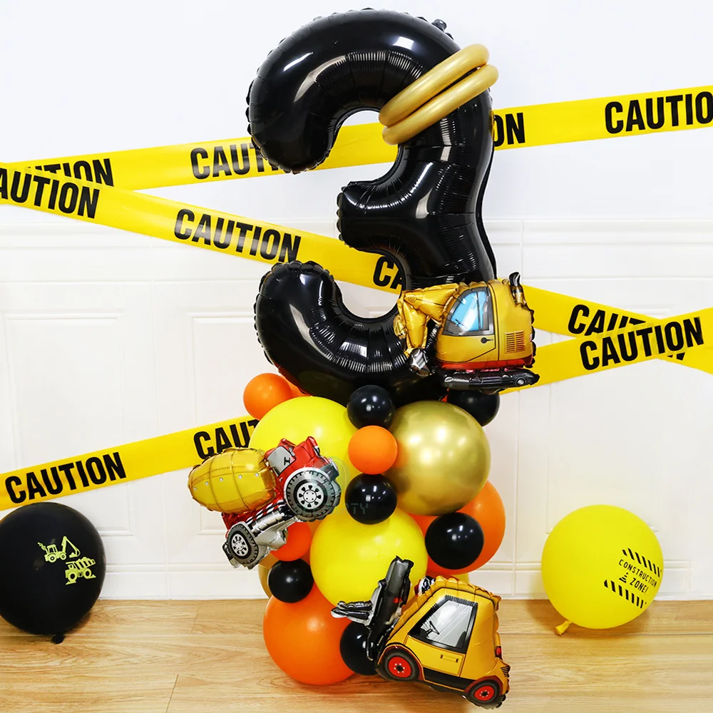 28pcs/set Construction Theme Age 32inch Number Truck Excavator Tower With Black Balloon Birthday Party Decora Supplies Gifts