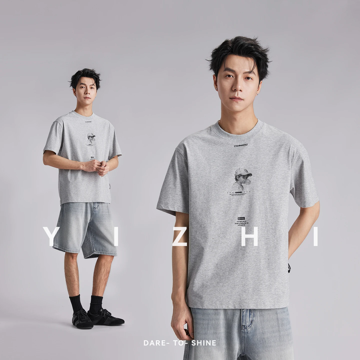 Fashion Men American Vintage Print Crew Neck T Shirts 2026 Summer Loose Breathable Commute Versatile Casual Short Sleeve Tops
