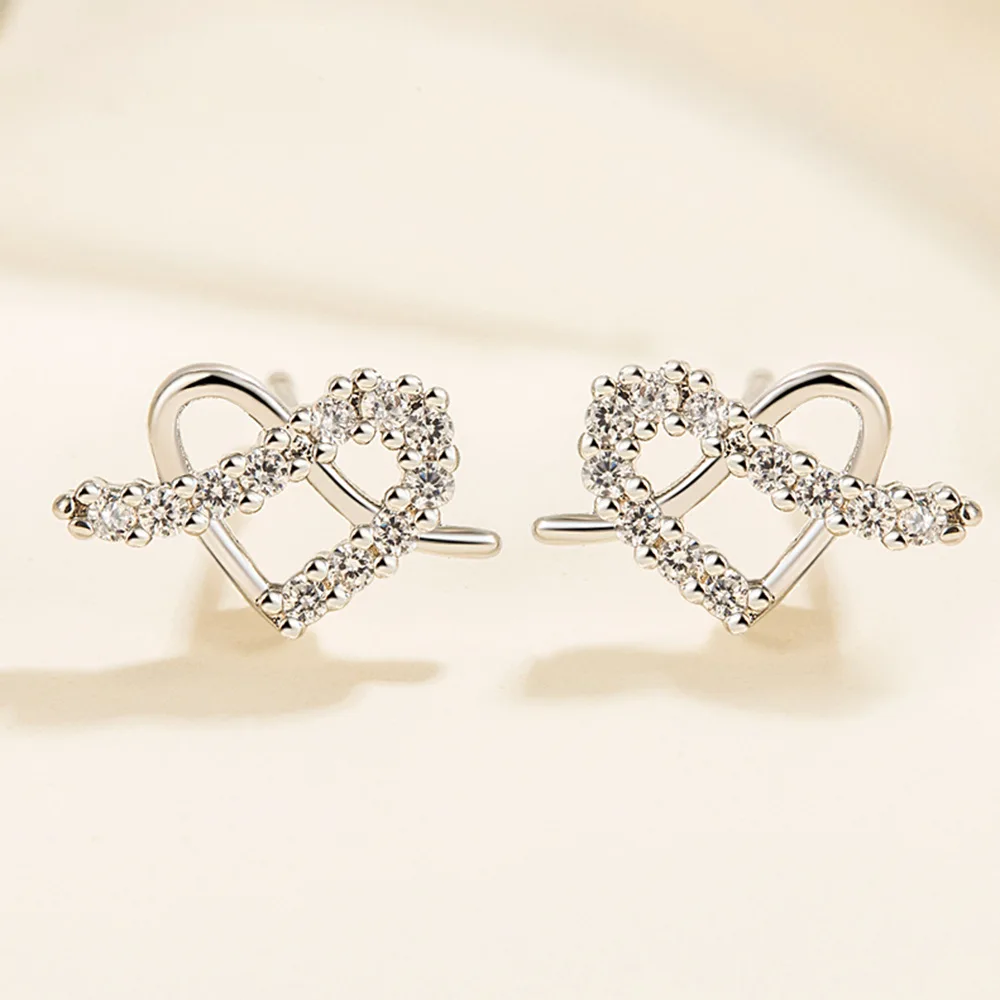 Fashion Female Earrings 925 Sterling Silver Love Shaped Wrapped Zircon Earrings for Women Wedding Statement Ear Jewelry Gift