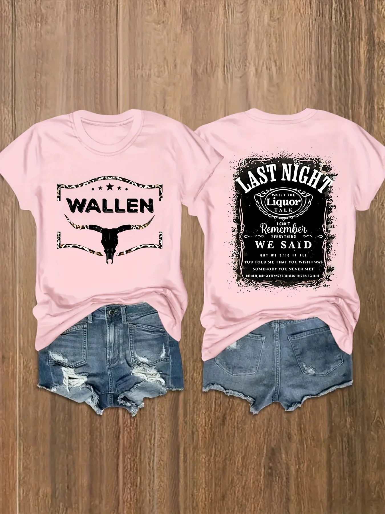 Wallen Last Night Women's Tee - Country Music Graphic, Casual Pink Top