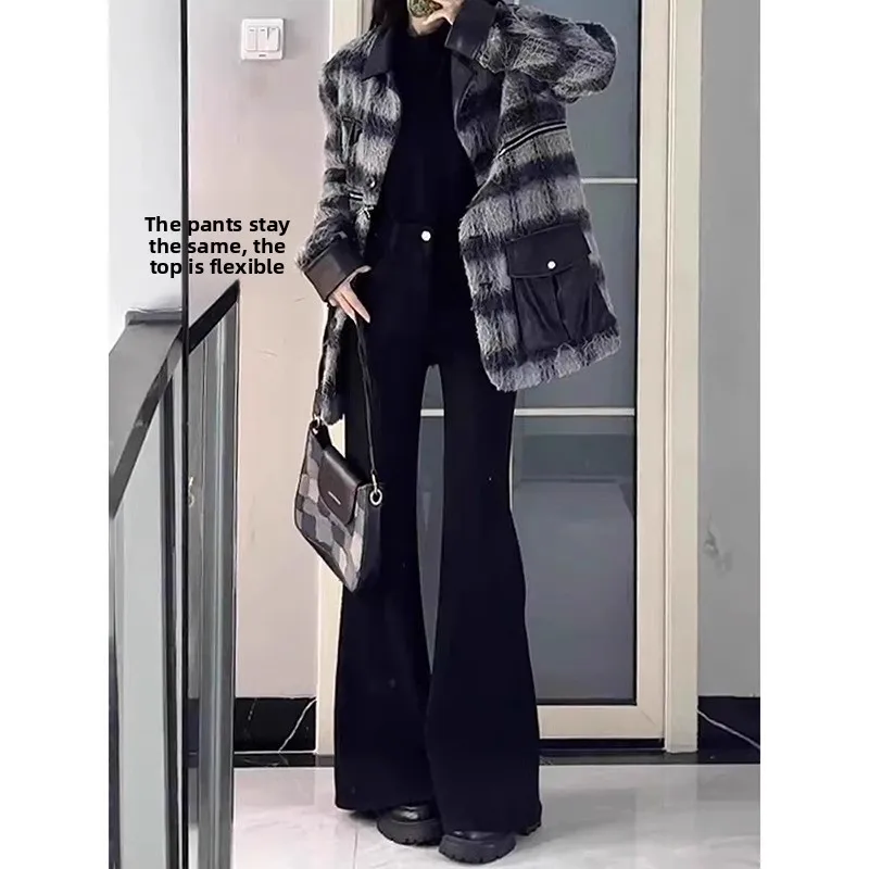 جينز نسائي عالي الخصر لربيع وصيف جديد Sle Bla طويل من القطن قابل للتمدد من قماش الدنيم سروال للتخسيس غير ضيق #3