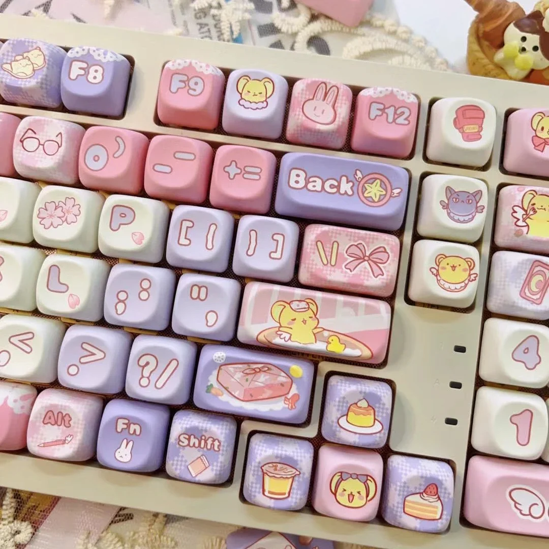 Cute Cartoon Theme Keycaps MOA Profile 142 Keys Key Cap Girl Square PBT Keycaps Anime Keycap Mechanical Keyboard Keycaps 7u 6.25