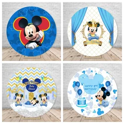 Blue Mickey Mouse Round Background Boy Birthday Party Decoration Photography Background Cartoon Disney Kids Baby Shower Newborn