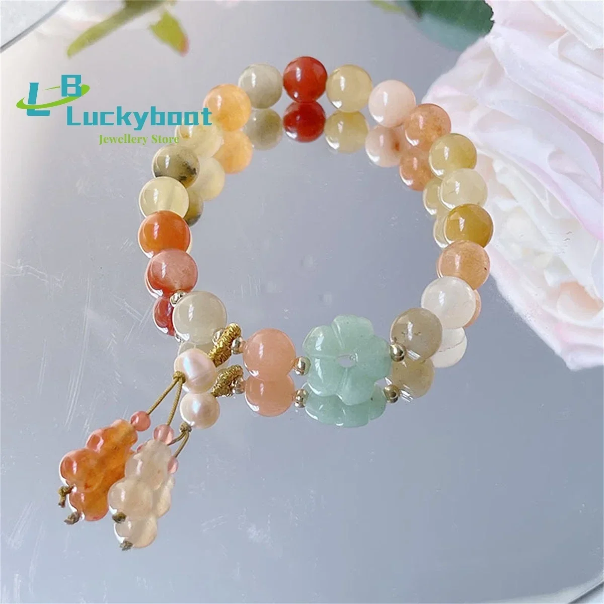 New Style Gold Silk Jade Bracelet Female Retro Chinoiserie Style Green Dongling Small Flower Gourd Dripping Hand String Boudoir