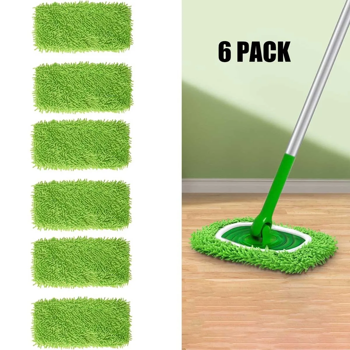 

Chenille Reusable Microfiber Mop Pads Compatible with Swiffer Sweeper- 6 Pack