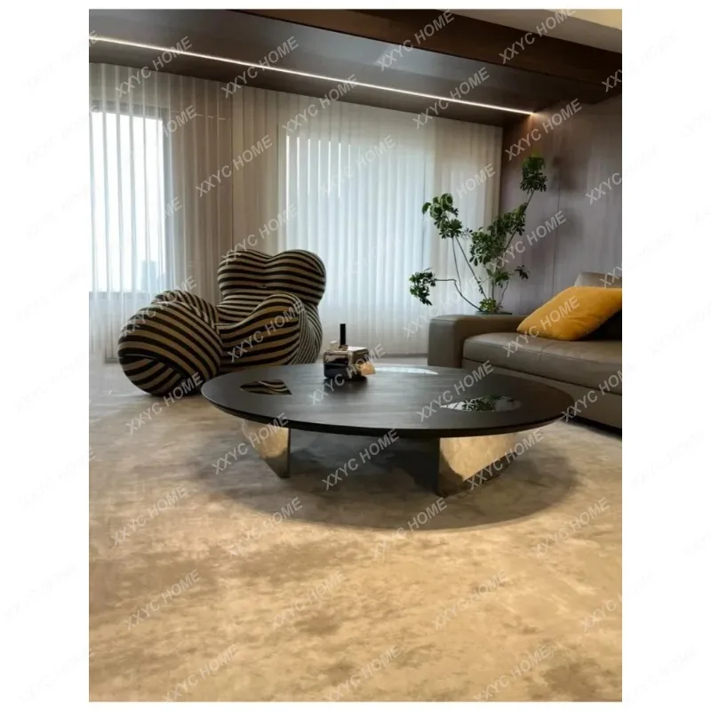 XX Modern Round Coffee Table For Living Room, Small Space Floating Wood Tea Table, Light Luxury Design