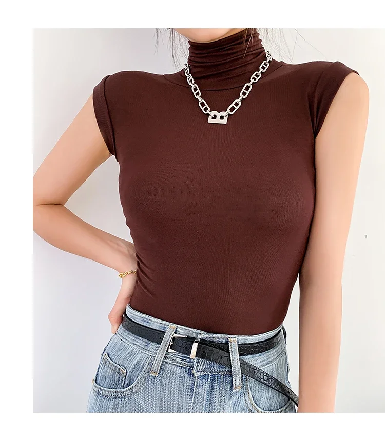 2026 Frühling Sommer Ärmelloses Rollkragen-T-Shirt für Damen Trendiges Vielseitiges Layering-Oberteil Stylisches Slim-Fit Basic-Unterhemd für Frauen – Detail 20