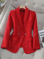 Blazer à carreaux à manches longues pour femme, veste décontractée pour femme, simple boutonnage, décoration à boutons, rouge, marine, automne, hiver