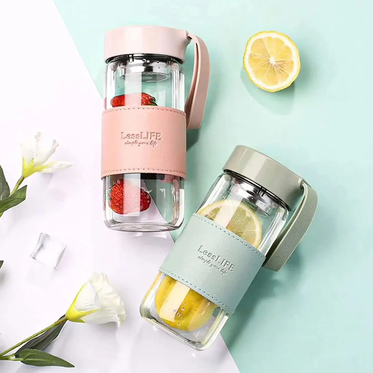 500ml High Quality Portable Glass Bottle Simple Style Glass Cup with Tea Filter Milk Drinking Bottle with Screw Lid Filter Net