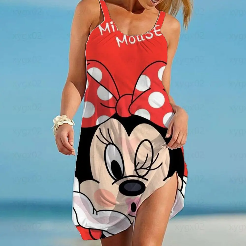 

Dresses for Women 2022 Sling Women's Dress Cartoon Elegant Fashion Summer Woman Sleeveless Minnie Mouse Sexy Boho Beach Disney