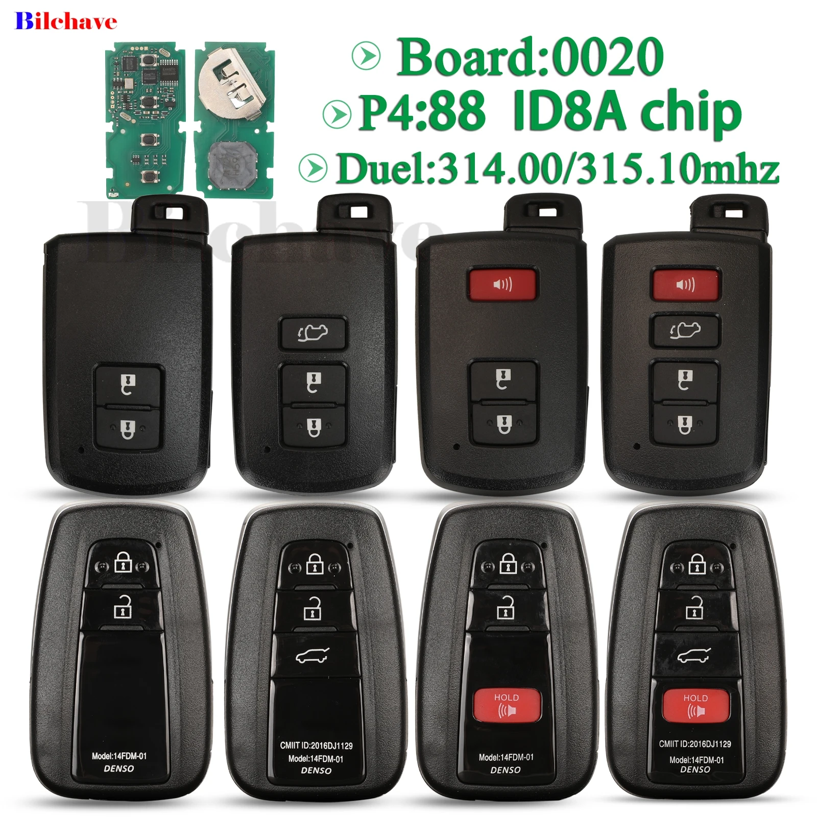 

jingyuqin P4: 88 ID8A Chip Duel:314.00mhz/315.10mhz Board:0020 Smart Car Remote Key Fob For Toyota RAV4 2014-2019 2/3/4 Buttons