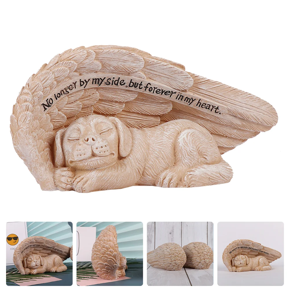 Puppy Memorial Tombstone Dog Angel Sculpture Outdoor Decoration Model Ornament Pet Landscape Animal Winter Simulation Figurine