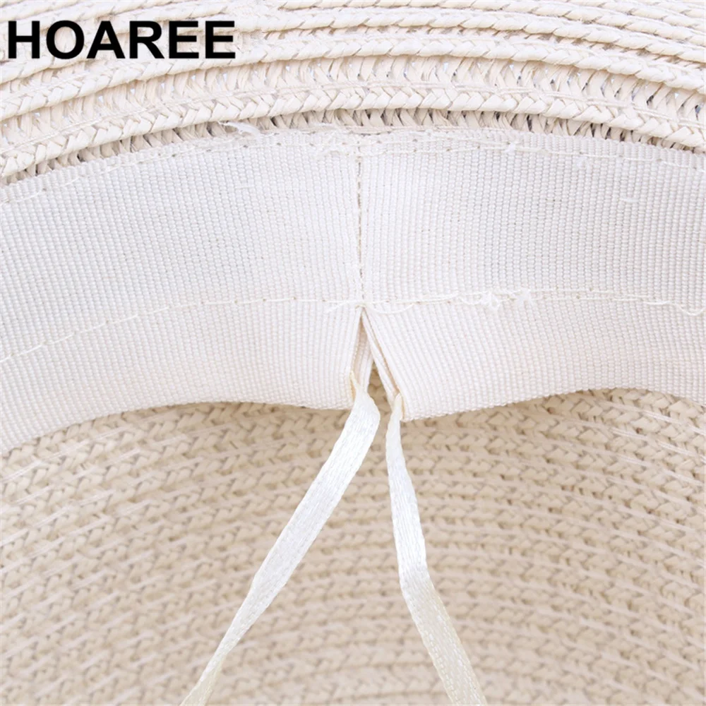 HOAREE-Sombrero panamá Vintage para hombre y mujer, Sombrero de paja para el sol, estilo británico, Jazz Trilby