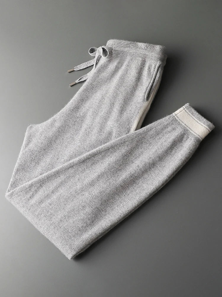 

Men's Clothing Autumn Winter Basics Sweatpants Drawstring Design Soft Warm 100% Cashmere Knitwear Solid Color Smart Casual Pants