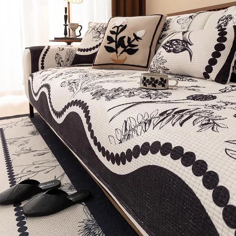 Corn Grain Printed Sofa Cushion All Seasons Universal 2024 New Fixed Non-Slip High-Level Sense Leather Cover Straight Row Cover