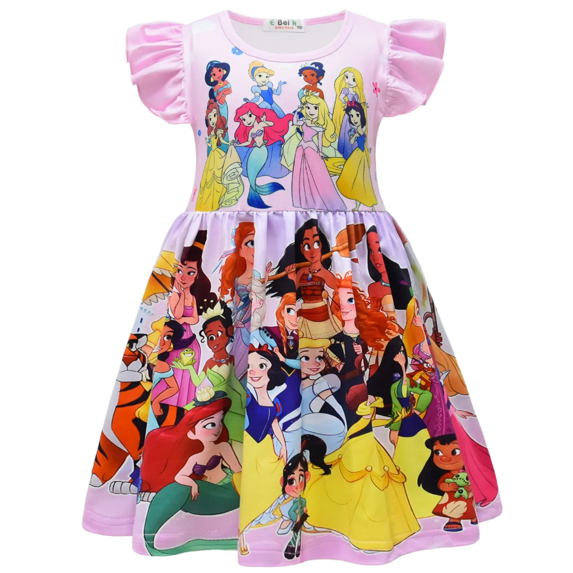 Disney Mickey Mouse Girls Dress Short Sleeve T-Shirt Cute Flying Sleeve Princess Skirt  Milk Silk Skirt