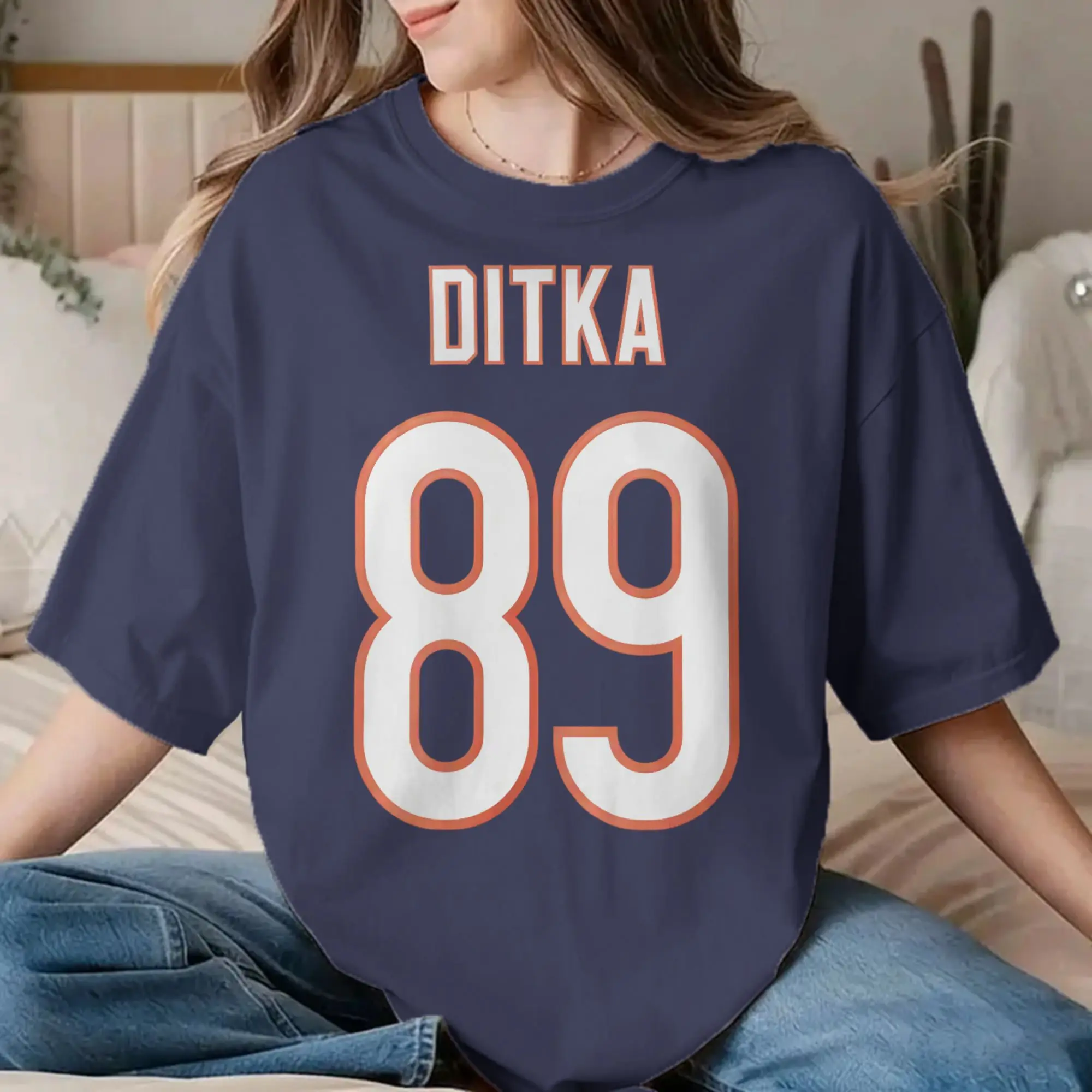 Men Women's Mike Ditka 89 Rugby Football T Shirt  Cotton Tops Novelty Short Sleeve Crewneck Tees Plus Size T-Shirt
