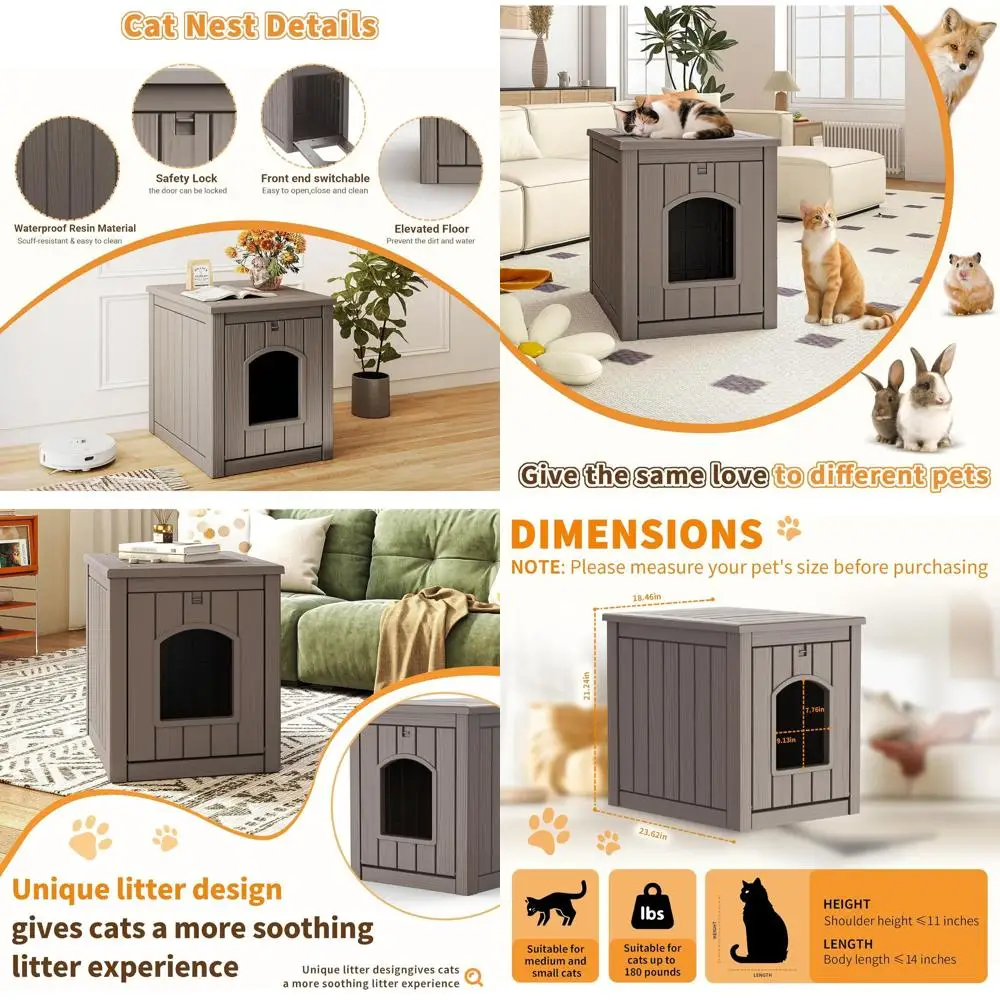 

Всепогодный уличный кошачий домик — прочное укрытие из смолы для внутреннего и наружного использования, всепогодный корпус для туалета для крыльца, спинка