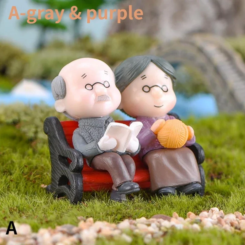 Mini Couple Figures Grandma Grandpa Sweety Lovers Old Couple Ornament for Fairy Garden Figurines