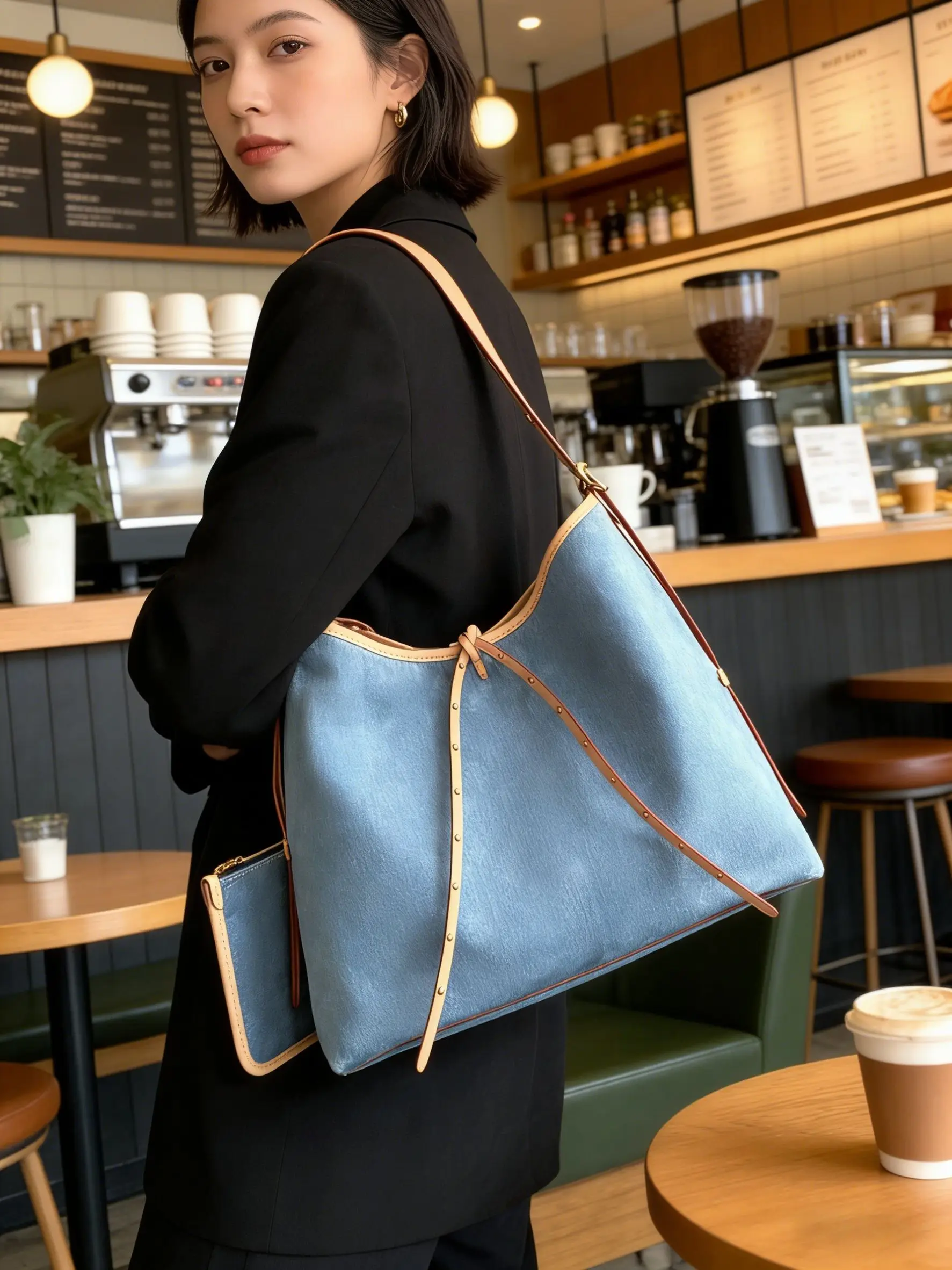 

Модная женская сумка через плечо из кожи и денима в стиле пэчворк, повседневная сумка-кроссбоди, сумка для поездок на работу, роскошная сумка.