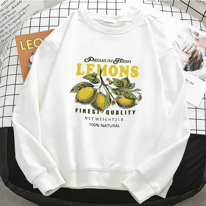 

Fashion Soft Retro Lemon Fruits Casual Funny Hoodies Warm Fleece Sweatshirt Womens Soft O-Neck Pullover Casual Female Clothes