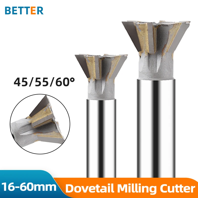 YG8 Dovetail Groove Milling Cutter 45/55/60 Degrees Straight Shank Hard Alloy welded tungsten steel dovetail cutter 16MM 20MM