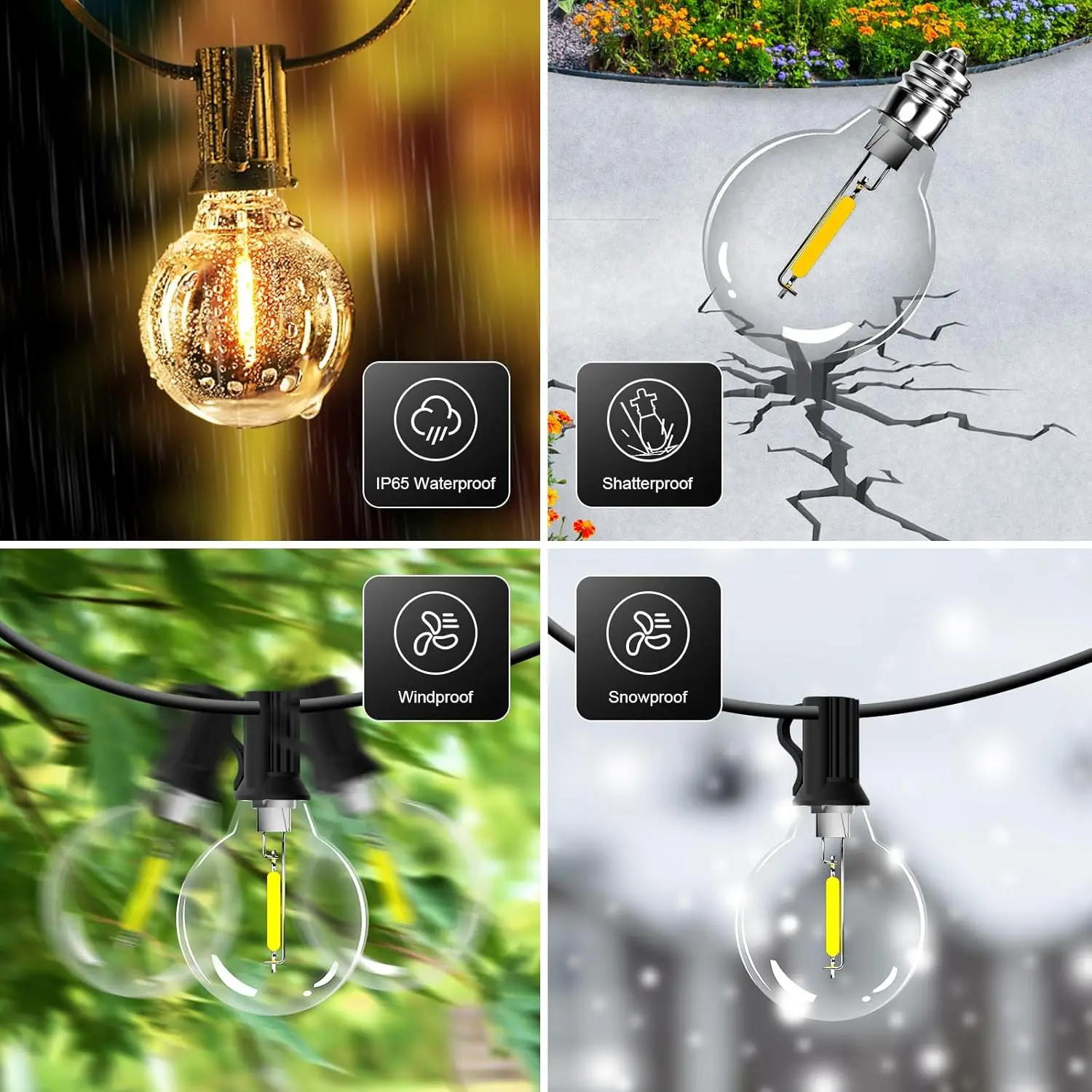 Mexllex G40 LED Globe String Lights Outdoor with Plug, Plastic Waterproof Bulbs For Christmas Party Garden Decorate Garland Lamp