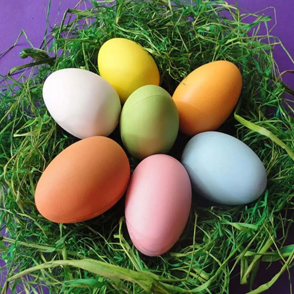 50Pcs DIY Paintable Easter Eggs Colorful Plastic Lightweight Plastic Fake Egg with Lanyard Handmade Easter Party Decoration