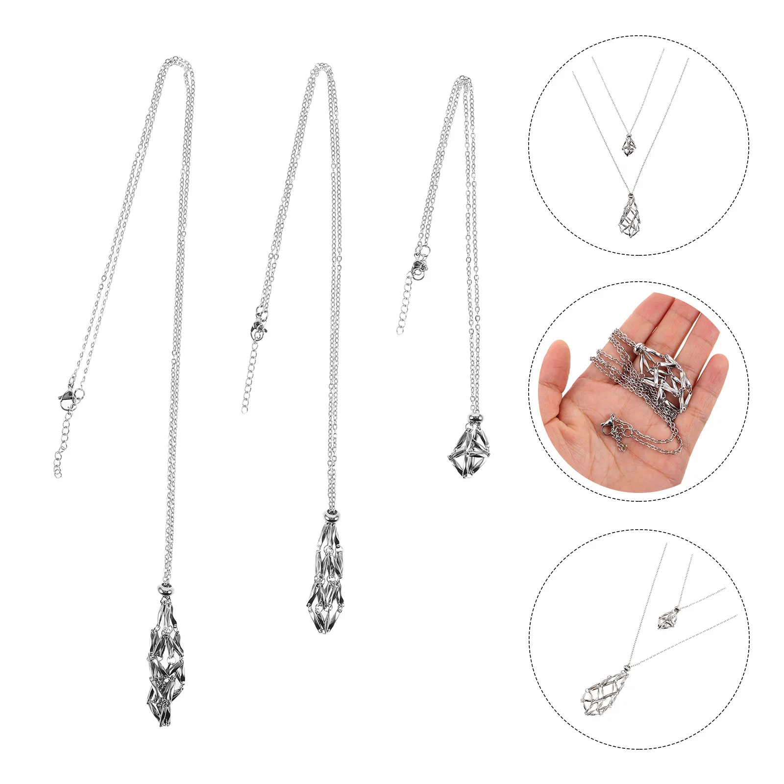 

3Pcs Crystal Cage Necklace Stainless Steel Adjustable Chain Dreamcatcher Pendant for Jewelry Crafts Jewelry Making Kit Necklace