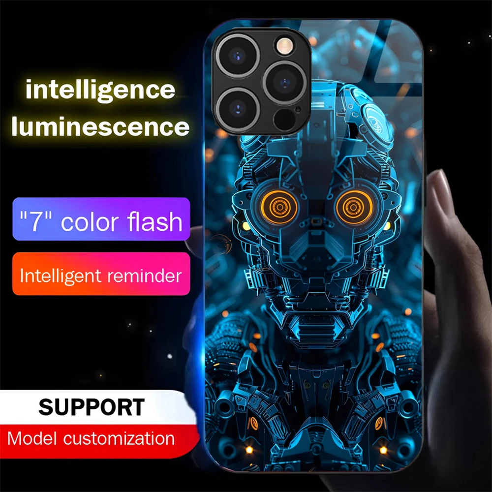 

Smart Circuit Technology Luminous Glass LED Call Light Up Flash Phone Case For iPhone Air 17 16 E 15 14 13 12 11 Pro Max Plus