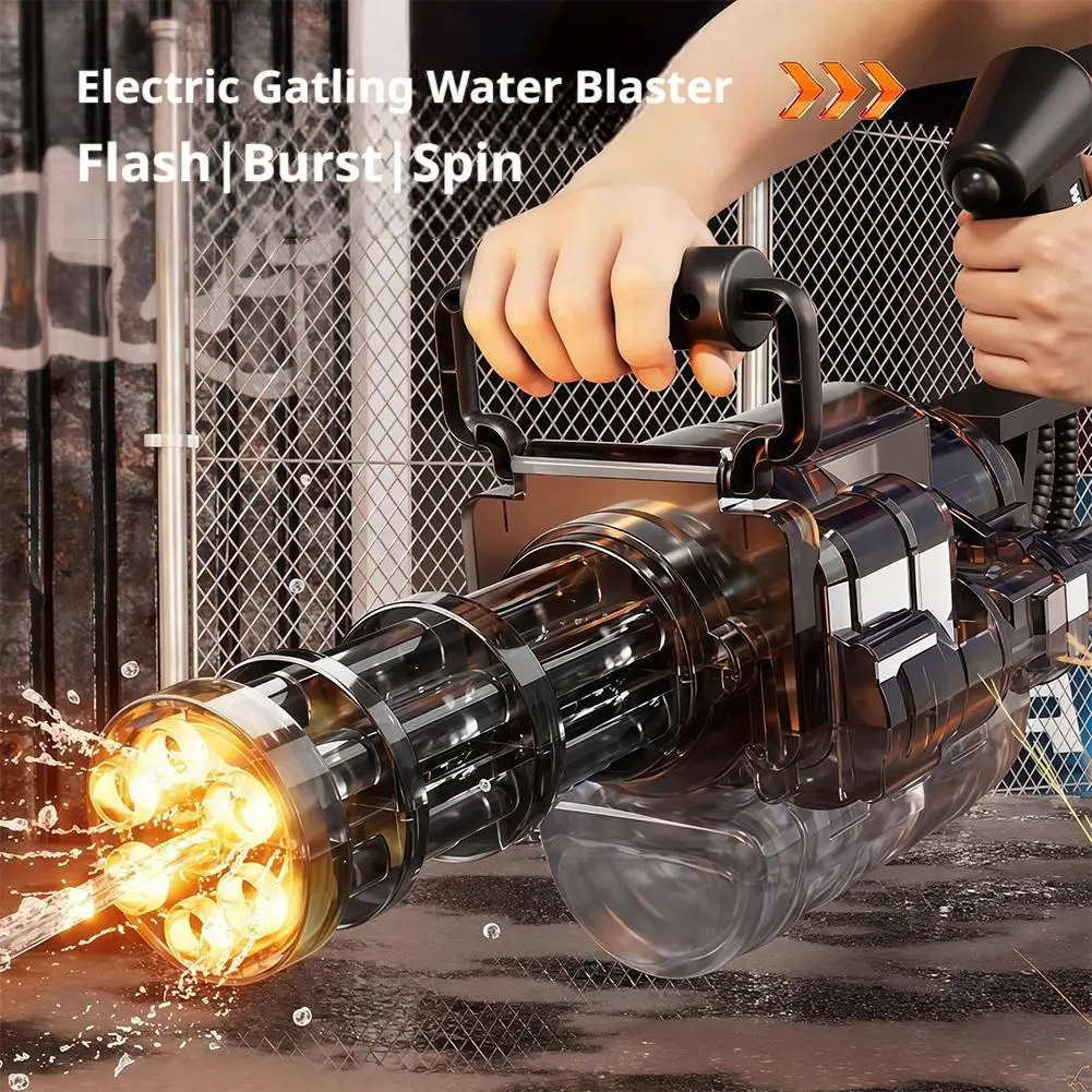 Electric Gatling Water Gun LED Light Rotating Continuous Fire Long Range Large Capacity High Pressure Summer Beach Pool Party To