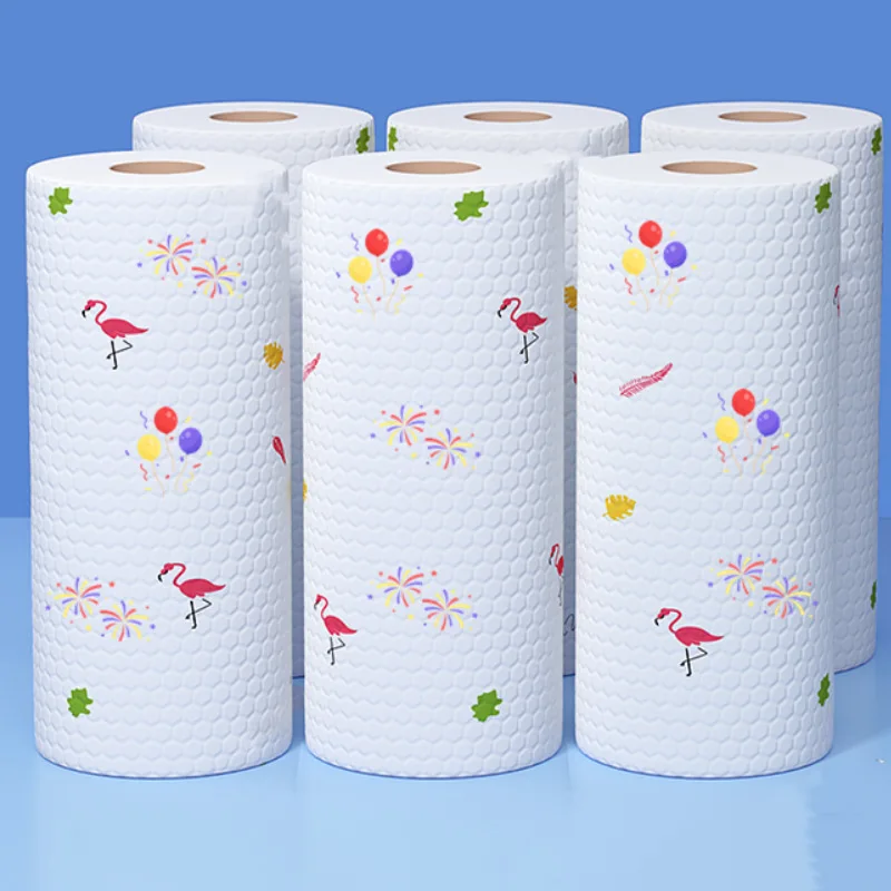 

6Pcs Lazy Rag Printed Non-Woven Farbic Wet and Dry Cleaning Cloth Disposable Kitchen Roll Paper