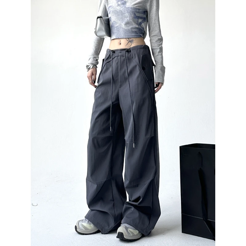 Street Personality Drawstring Design Women Pants High Waist American Autumn New Loose Woman Trousers All-match Trendy Cool Pants