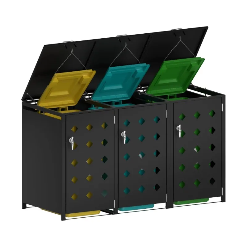 

Corrosion-resistant Wheelie Bin Hideaways Outdoor Bins Storage Shed 3 Bins Stylish Garden Dustbin Cover for Patio Backyard