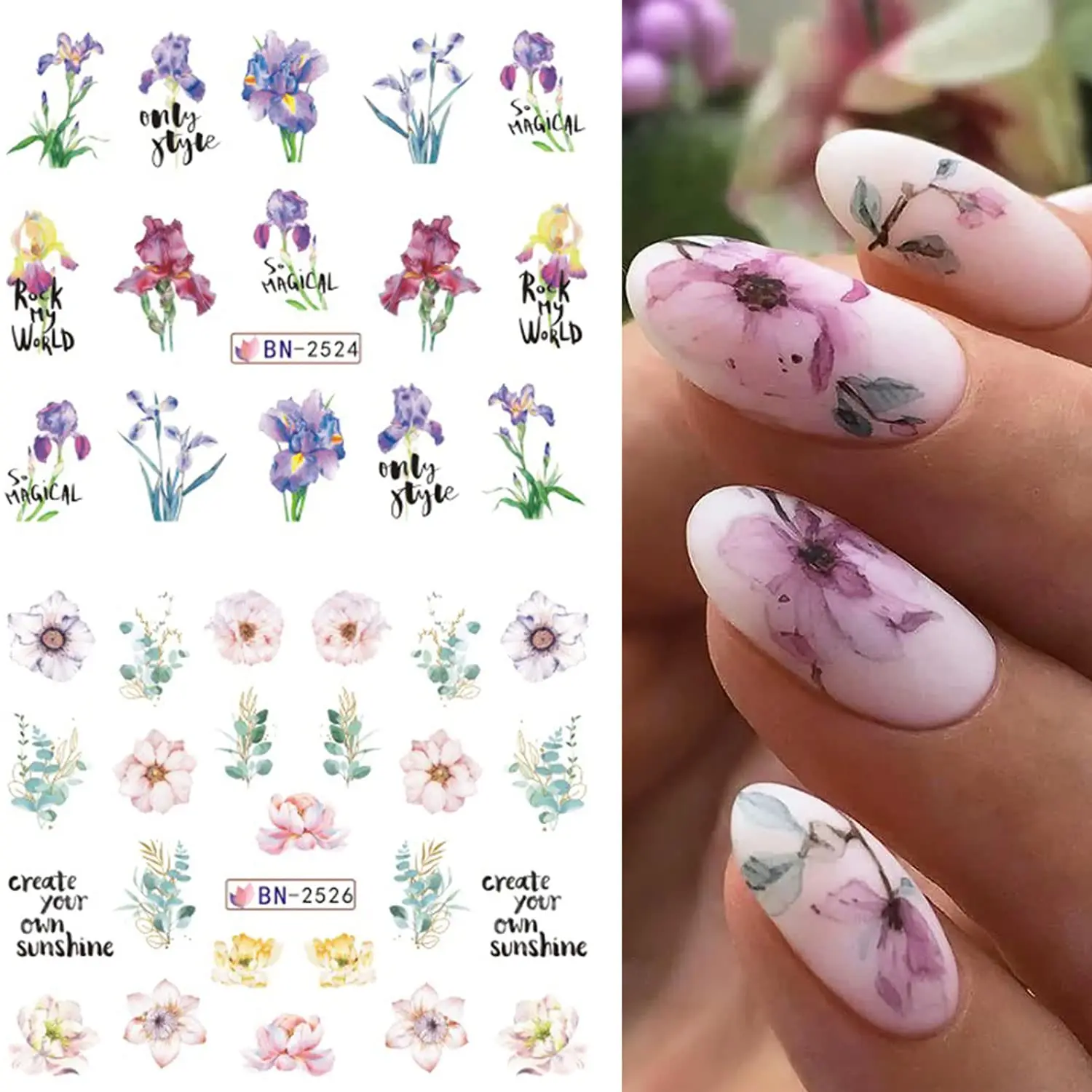 12patterns Flower Nail Art Stickers Spring Summer Water Transfer Sticker Decals Blossom Flowers Leaves Nail Art Decoration